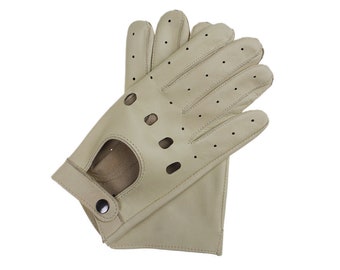 Superb, summer car driving gloves - creamy leather, soft and thin nappa lamb leather, great gift for him or her