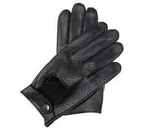 Men's unlined car driving leather gloves, perforated soft nappa lamb leather - touch screen technology