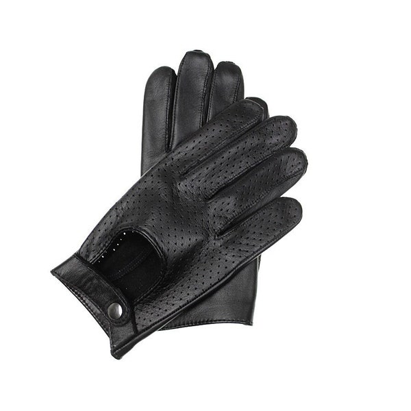 Gants en cuir de conduite de voiture non doublé pour hommes, cuir d’agneau nappa souple perforé - technologie d’écran tactile