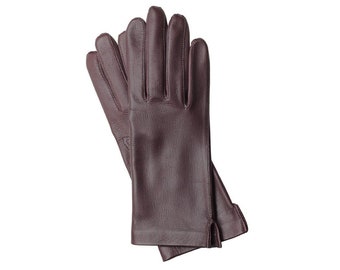 Gants en cuir non doublé Bordeaux, gants en cuir de tous les jours - cuir d’agneau nappa doux et lisse