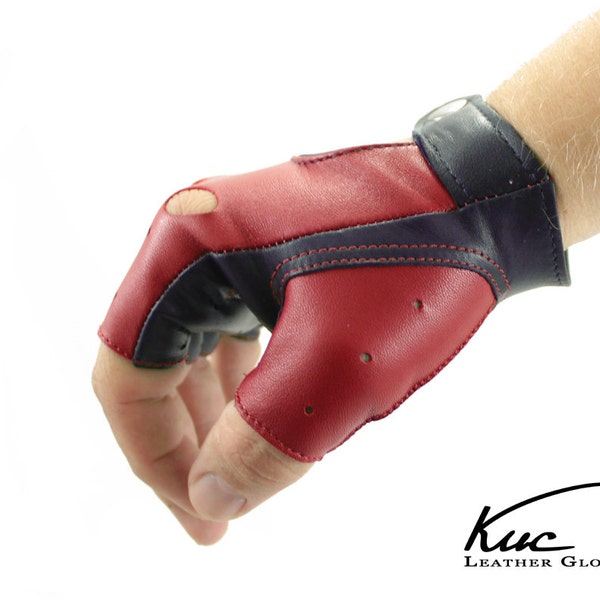 Fingerless gloves, car driving gloves, soft nappa lamb leather, great gift for him or her - black and red