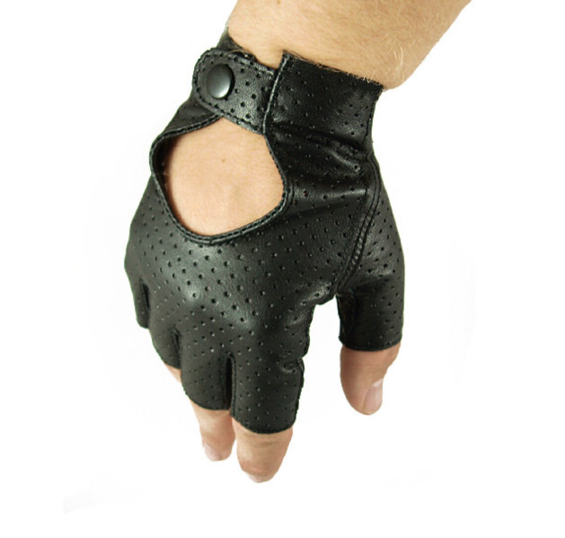 Guantes de cuero para hombre sin dedos guantes de conducción Etsy España