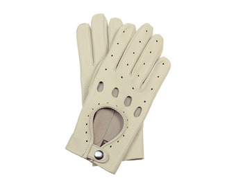 Women creamy, ecru car driving gloves, unlined gloves - fine super soft Italian nappa leather - ladies driving gloves
