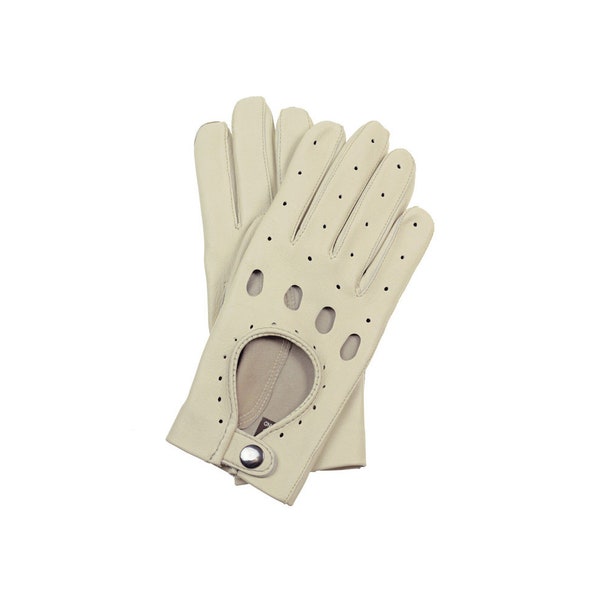 Women creamy, ecru car driving gloves, unlined gloves - fine super soft Italian nappa leather - ladies driving gloves