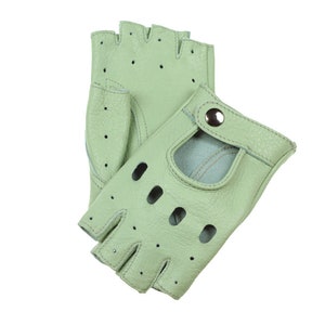 Fingerless ladies leather gloves, driving gloves, cycling gloves, scooter gloves - beautiful mint color