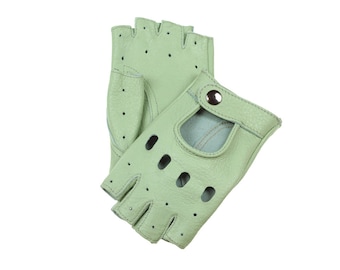 Fingerless ladies leather gloves, driving gloves, cycling gloves, scooter gloves - beautiful mint color