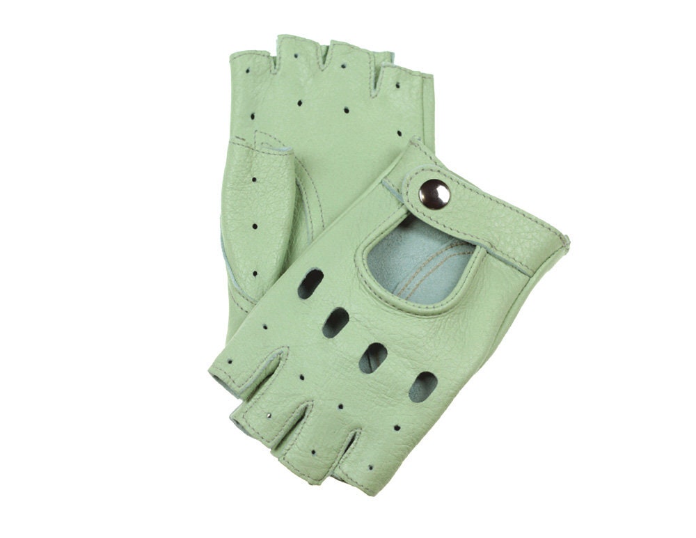 Fingerless ladies leather gloves, driving gloves, cycling gloves, scooter gloves - beautiful mint color