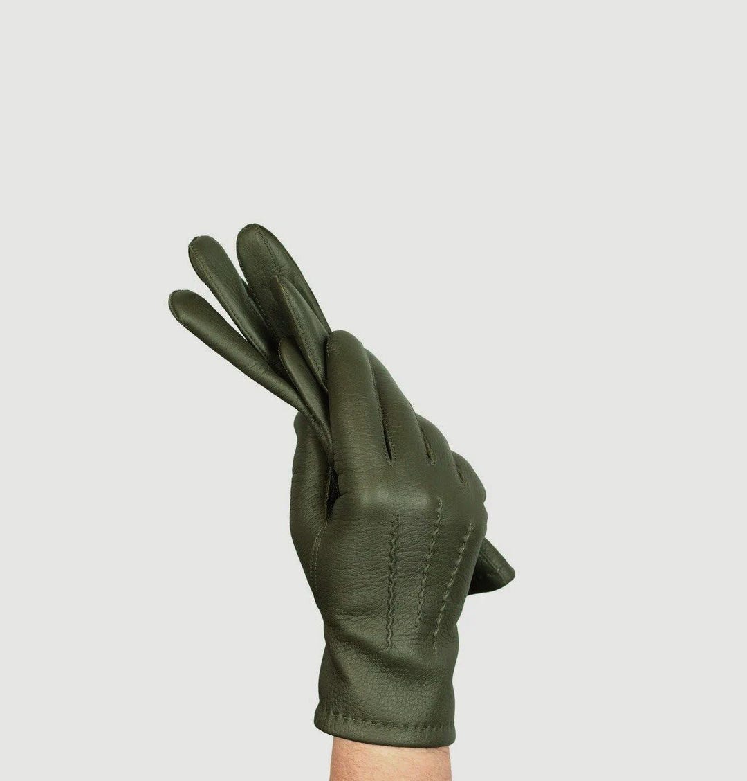 Men's, Dark Green Deerskin Warm Leather Gloves - Soft Deer Leather