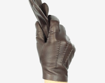 Mens Unlined Leather Gloves - Classic Gloves With Popper