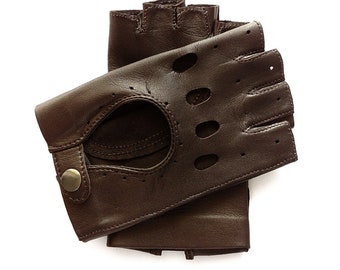 Dark brown fingerless ladies leather gloves, driving gloves, cycling gloves, scooter gloves -brown soft nappa leather