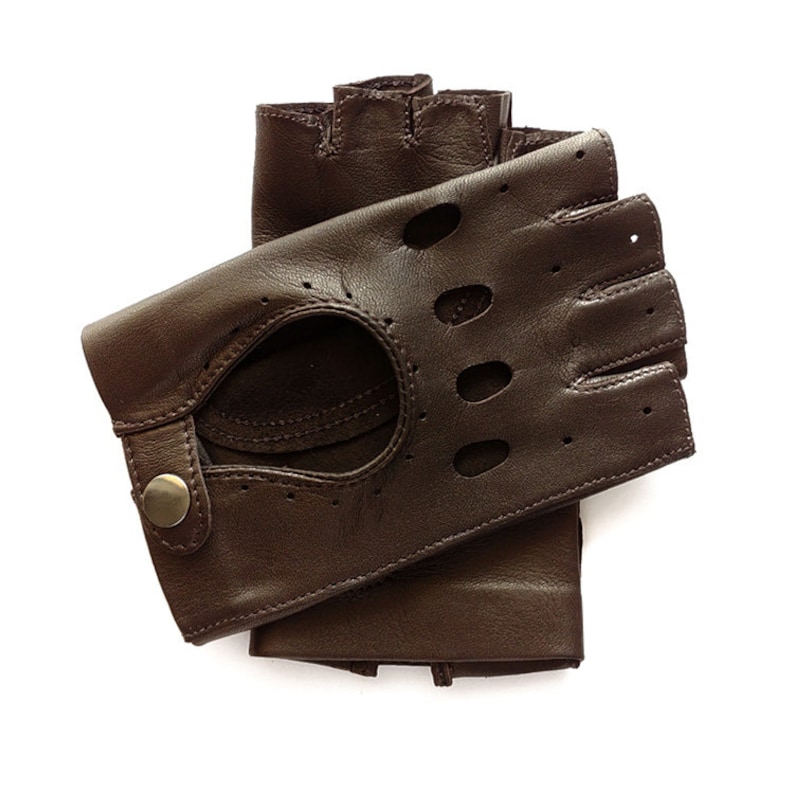 Dark Brown Fingerless Ladies Leather Gloves Driving Gloves Etsy