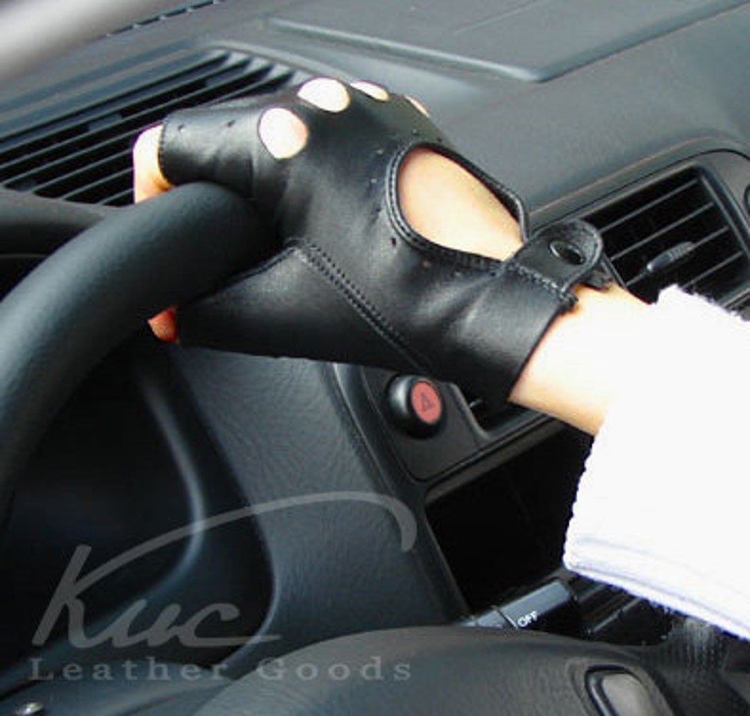 Guantes de cuero para hombre sin dedos, guantes de conducción de coches  cuero de cordero perforado, guantes sin dedos -  México