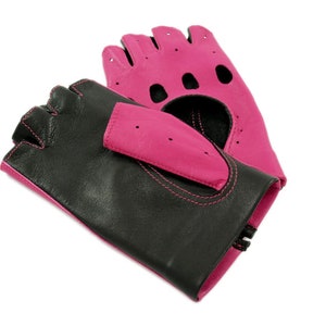 Pink fingerless leather gloves, driving gloves - italian lambskin leather