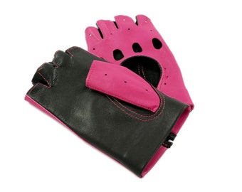 Gants en cuir rose sans doigts, gants de conduite - cuir d’agneau italien