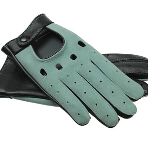 Unlined ladies leather gloves, driving gloves - mint velour