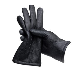 Men&#39;s deerskin warm leather gloves - soft deer leather - men&#39;s winter gloves, cashmere lined gloves