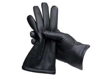 Men's deerskin warm leather gloves - soft deer leather - men's winter gloves, cashmere lined gloves