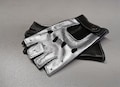 Beautiful silver, shiny fingerless ladies leather gloves, driving gloves, cycling gloves, scooter gloves - natural soft leather
