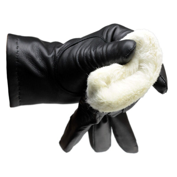 Guantes de cuero para hombre muy cálidos con forro de piel de conejo - cuero italiano suave y fino - guantes de invierno, cálidos y elegantes