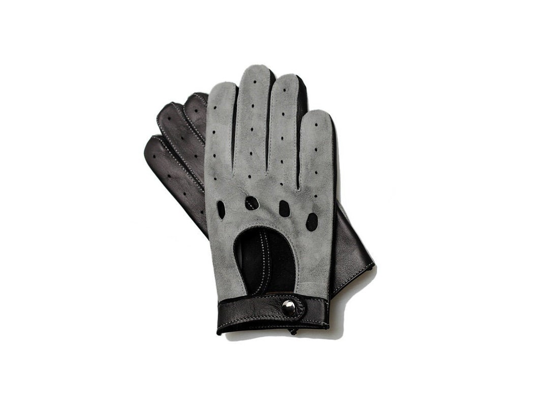 Men's Car Driving Gloves, Soft Italian Black Nappa Lamb Leather and