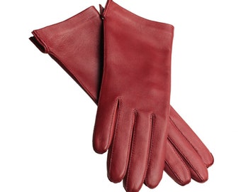 Gants en cuir rouge non doublé, gants en cuir de tous les jours - cuir d’agneau nappa doux et lisse