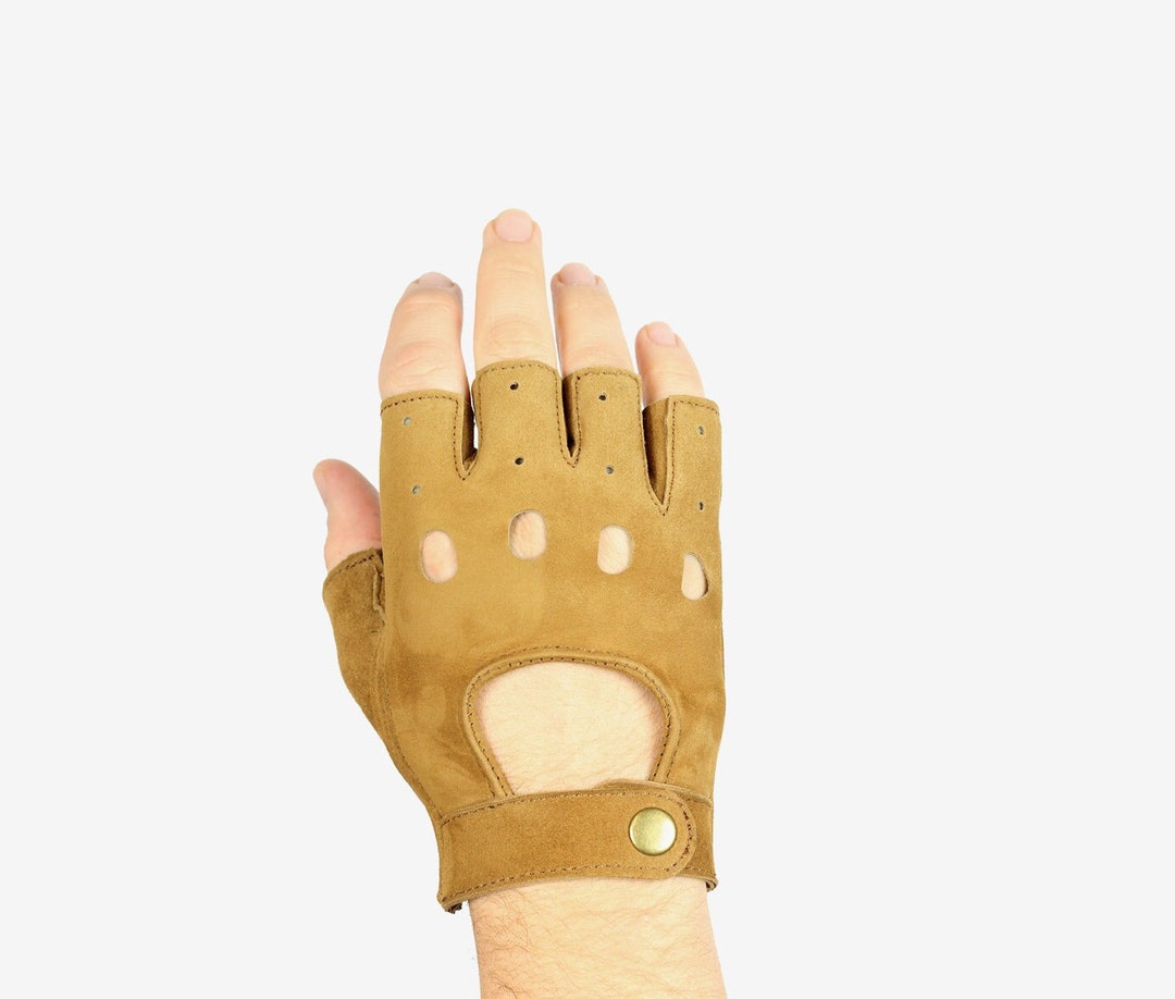 Stylish Lambskin Gold Studded Fingerless Gloves Fingerless Driving