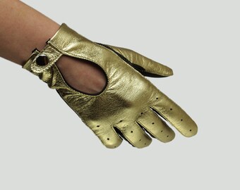 Beautiful Ladies GOLD and Black Leather Gloves Fine Super Soft