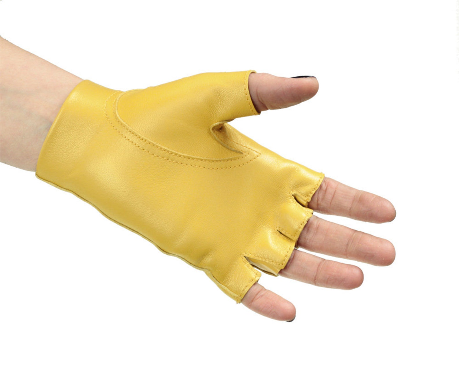 Yellow Fingerless Leather Gloves Driving Gloves Cycling Etsy UK