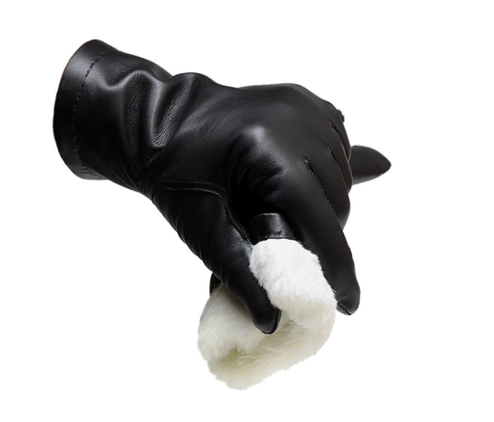 Super Warm Men's Leather Gloves With Rabbit Fur Lining Etsy