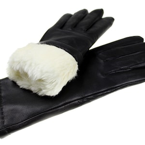 Super warm ladies leather gloves with rabbit fur lining - fine soft Italian leather - ladies winter gloves, warm and elegant