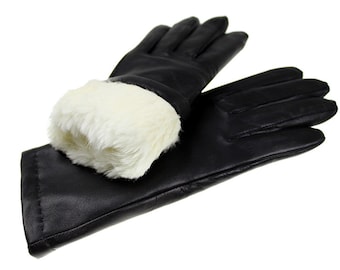 Super warm ladies leather gloves with rabbit fur lining - fine soft Italian leather - ladies winter gloves, warm and elegant