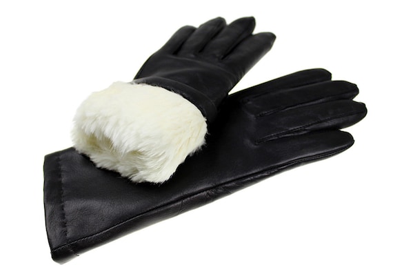 Nappa Leather Rabbit Fur Trimmed Gloves