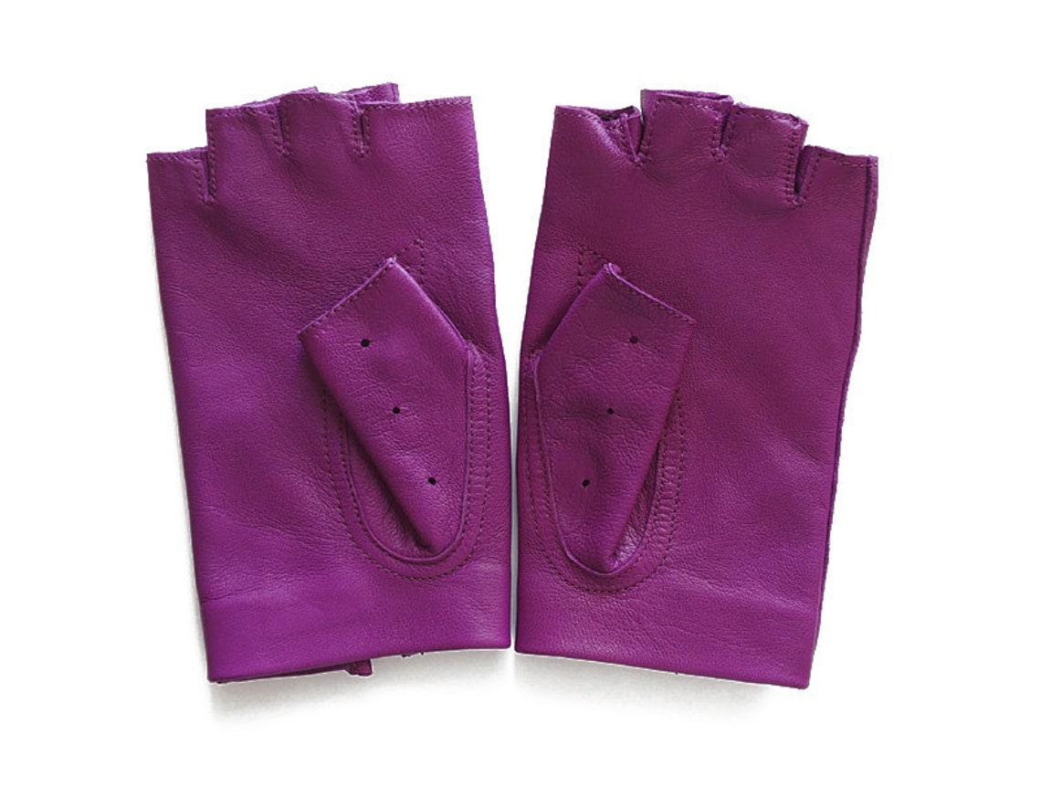 Fancy purple fingerless ladies leather gloves driving gloves Etsy