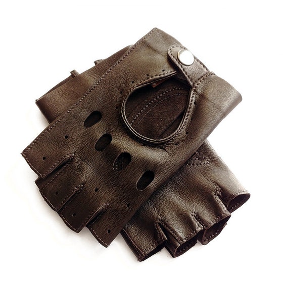 Fingerless Driving Gloves Dark Brown - Handmade in Italy – Leather