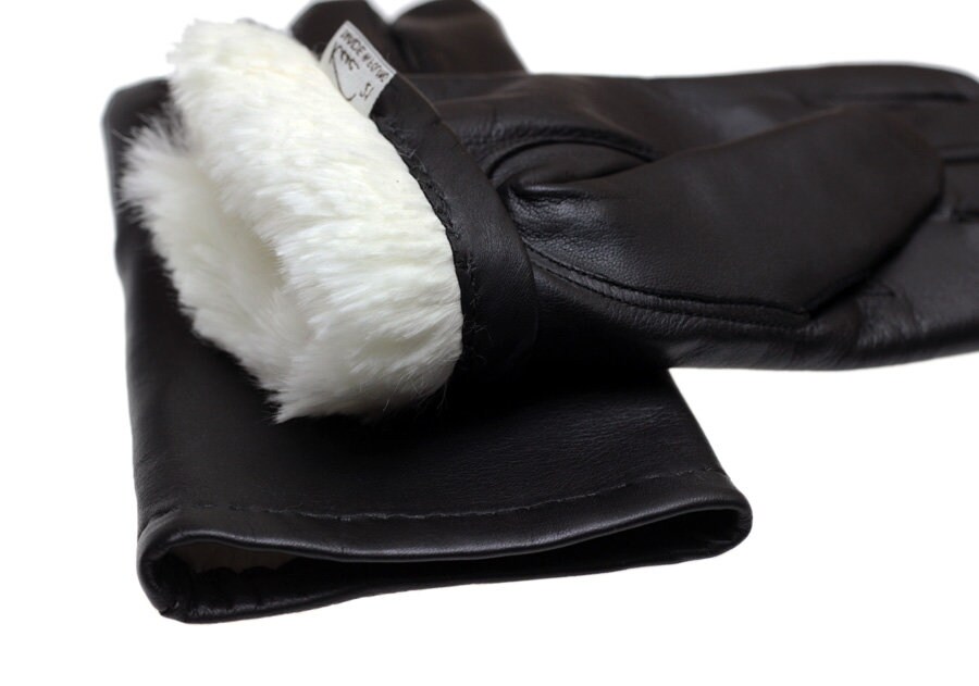 Super Warm Men's Leather Gloves With Rabbit Fur Lining Etsy