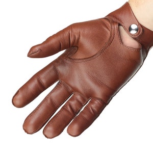 Mens unlined leather gloves - classic gloves with popper wrist fastener, officer gloves, very comfortable and elegant