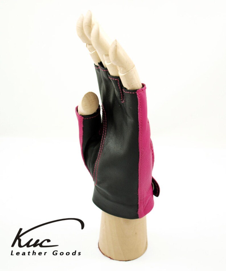 Pink fingerless leather gloves driving gloves italian Etsy