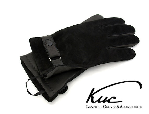 Marron, Gants en daim avec sangle en cuir - Homme