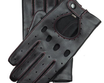 Men's car driving gloves, super soft Italian nappa lamb leather, leather  gloves with red stitching, great gift for him