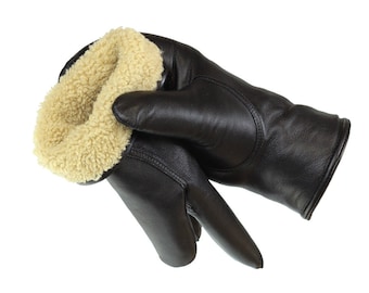 Super warm men's leather gloves with sheepskin lining, men's winter gloves, warm and elegant