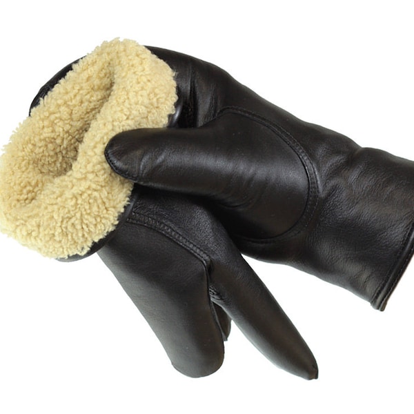 Super warme Herren Lederhandschuhe mit Schaffellfutter, Herren Winterhandschuhe, warm und elegant