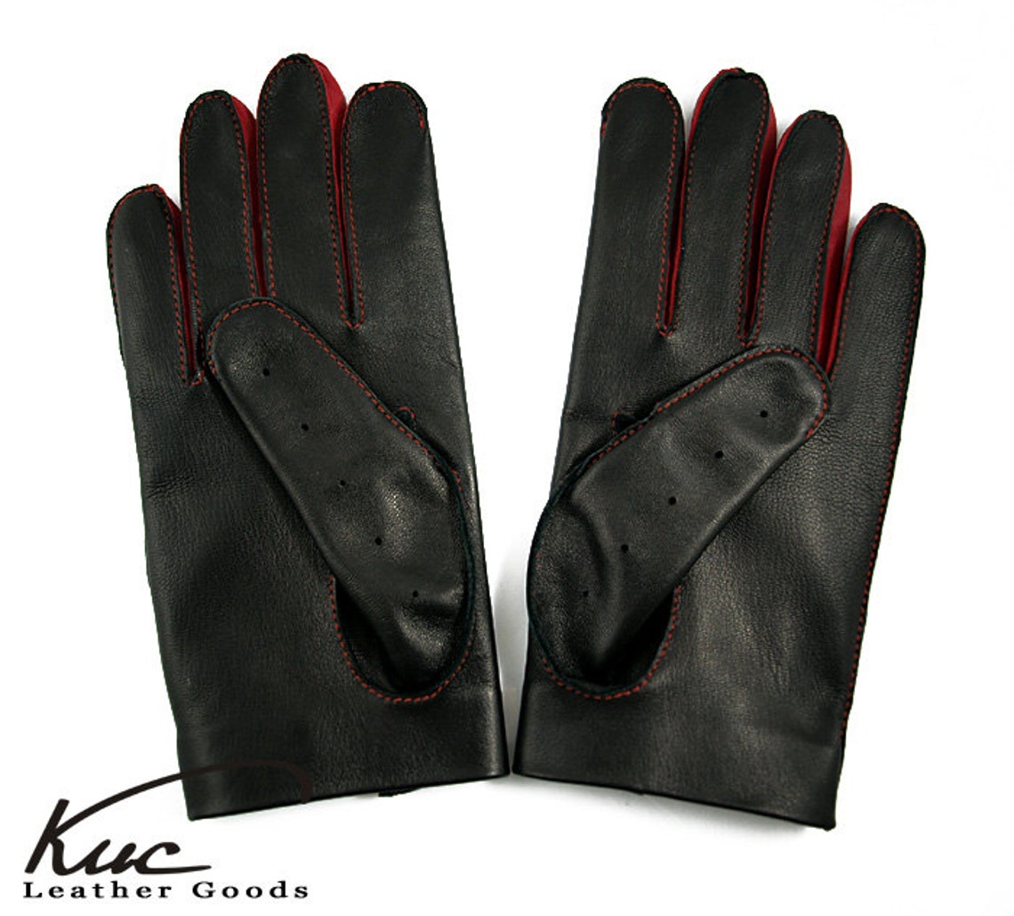 Men's Car Driving Gloves Black With Red Elements Etsy