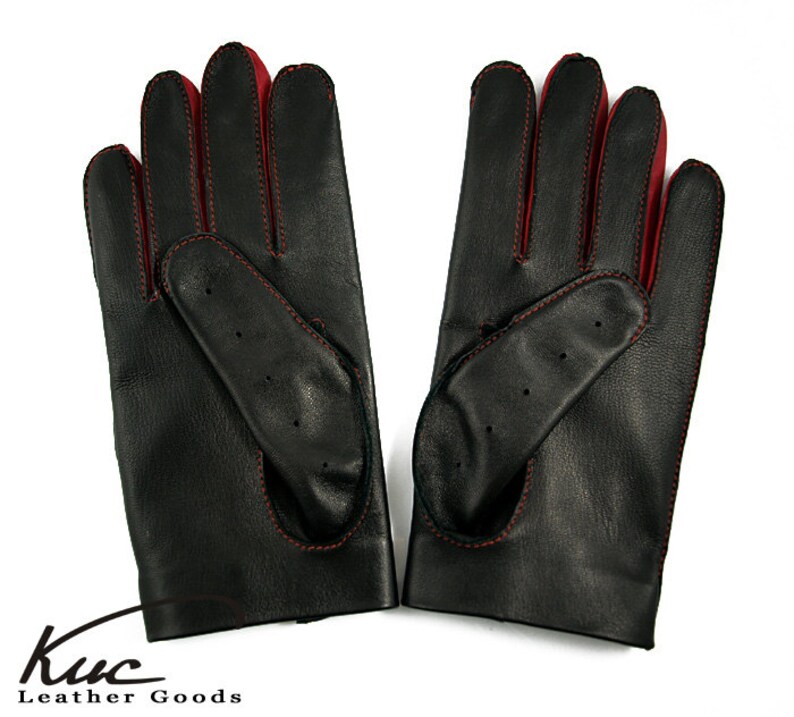 Men's Car Driving Gloves Black With Red Elements Etsy