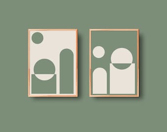 Set of 2 abstract art - sage green