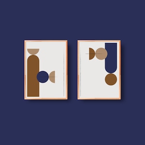 Set of 2 Abstract Art - blue/rust