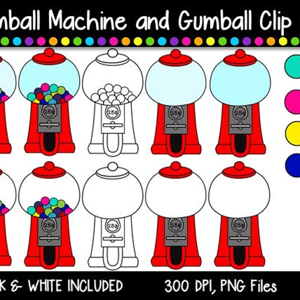 Gumball Machine and Gumball Clipart - 18 Images - JPEGs/PNGs - Blacklines Too! Great for Scrapbooking!!!