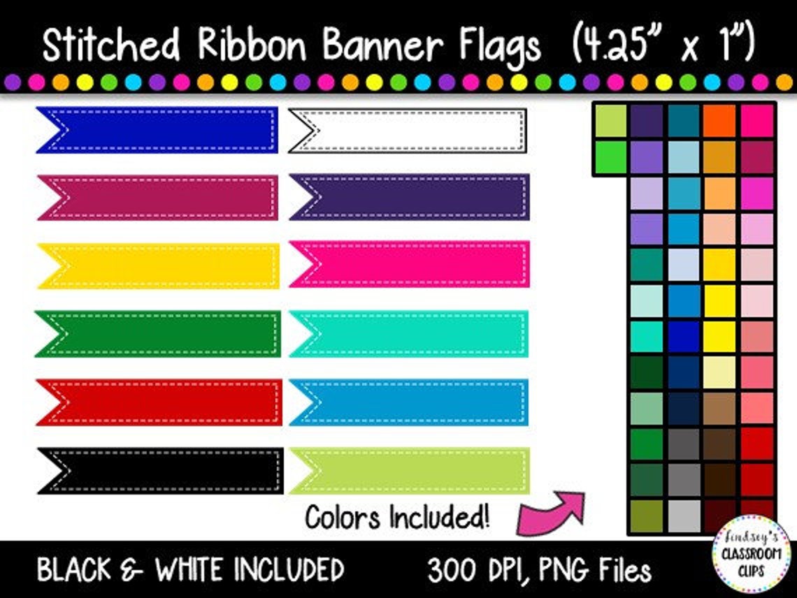 Stitched Banner Flag Clipart / Ribbon Journal Flag Tabs Etsy