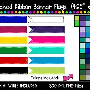 Stitched Banner Flag Clipart / Ribbon Journal Flag Tabs - 4.25&quot; X 1&quot;
