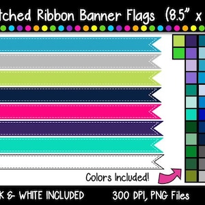 Stitched Banner Flag Clipart / Ribbon Journal Flag Tabs - 8.5&quot; X 1&quot;