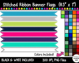 Stitched Banner Flag Clipart / Ribbon Journal Flag Tabs - 8.5&quot; X 1&quot;